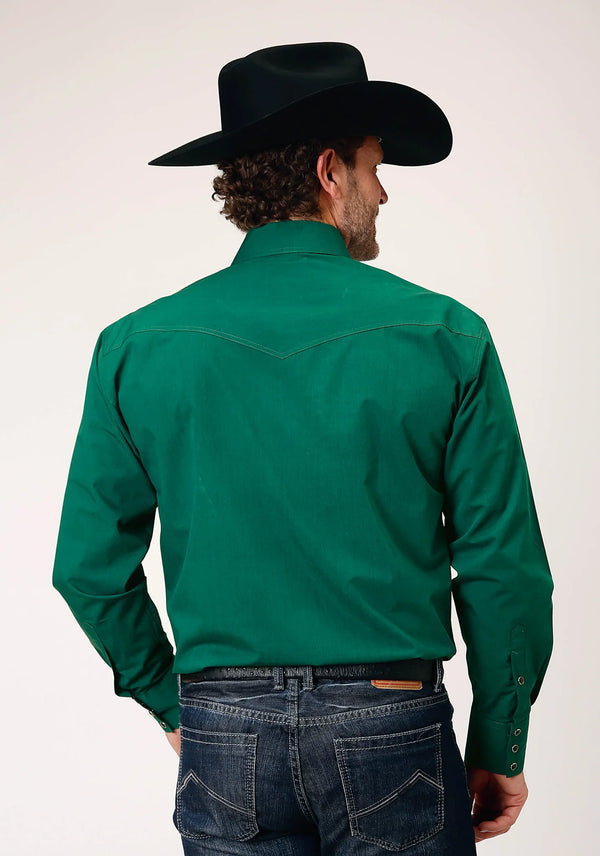 Mens L/S Green Snap Shirt - Roper