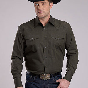 Men's Black Fill Green Snap Shirt - Roper