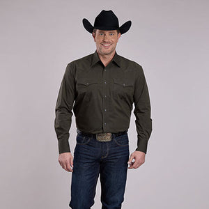 Men's Black Fill Green Snap Shirt - Roper