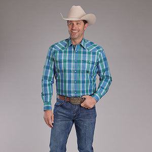 Men's Lake Blue Plaid Shirt - Roper