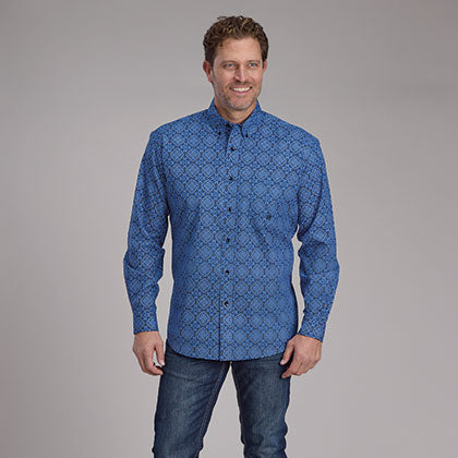 sapphire dress shirt Sapphire Lounge Mens XL Blue Graphic Polyester Buttoned Up Dress Shirt