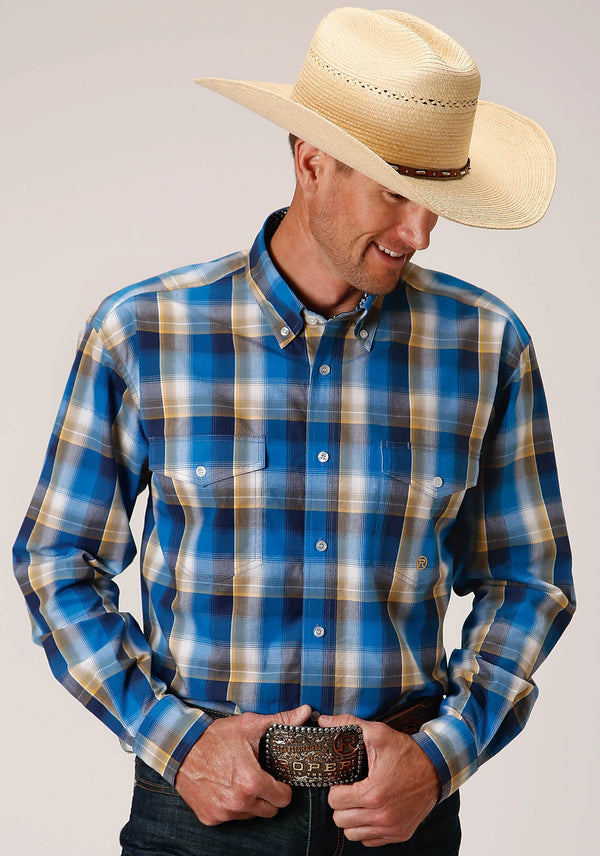 Men's Clear Sky Plaid Long-Sleeve Shirt - Roper