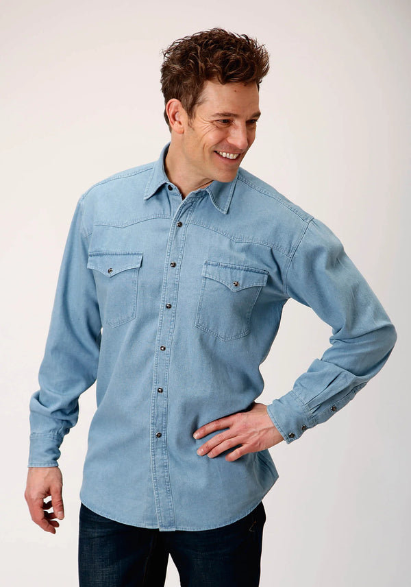 MEN'S LONG SLEEVE SNAP LIGHT BLUE DENIM SHIRT - Roper