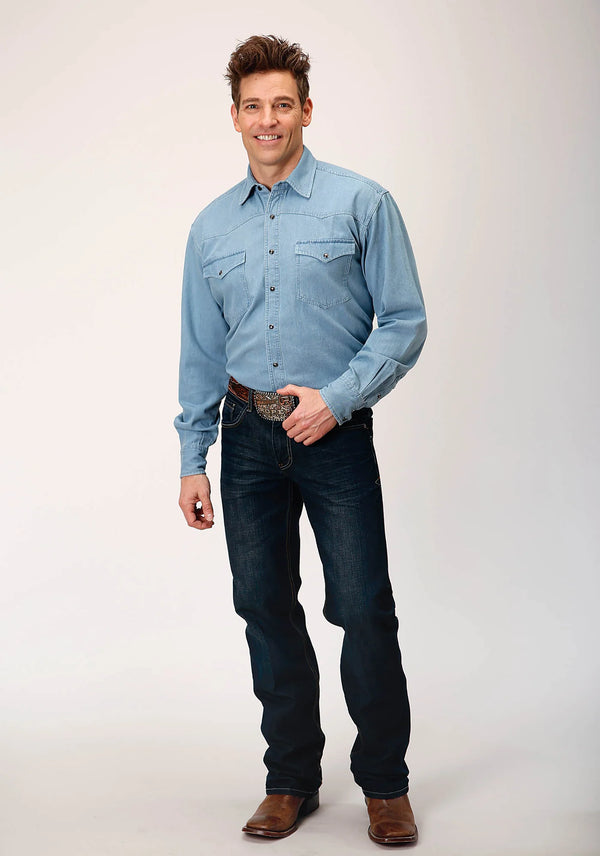 MEN'S LONG SLEEVE SNAP LIGHT BLUE DENIM SHIRT - Roper