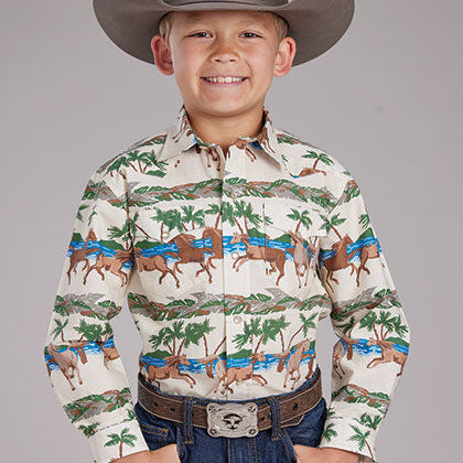 Boy's Tropical Horse Snap Shirt - Roper