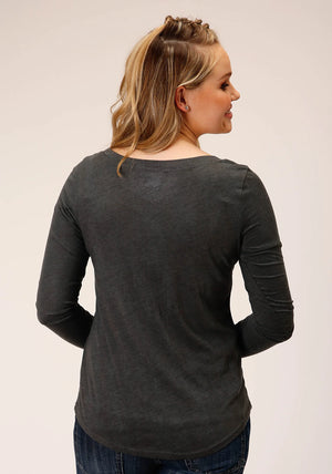 Long Sleeve Knit Scoop Neck T-Shirt - Roper