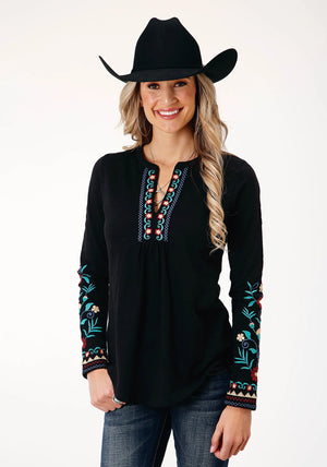 Black Slub Knit Jersey Top - Roper