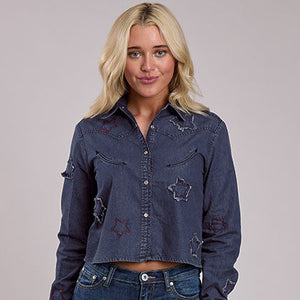 Women's Dark Blue Denim Cropped Shirt - Roper