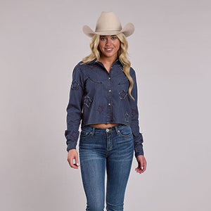 Women's Dark Blue Denim Cropped Shirt - Roper