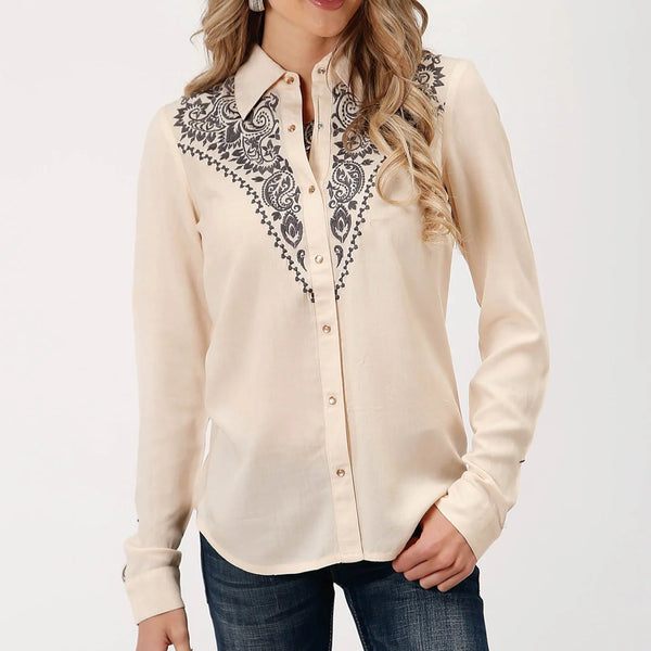 Women's Cream Solid Rayon Shirt - Roper