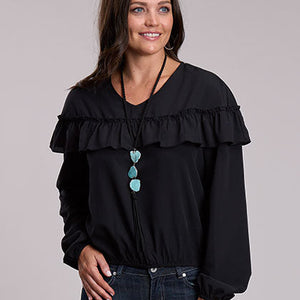 Women's Black Crepe V-Neck Shirt - Stetson