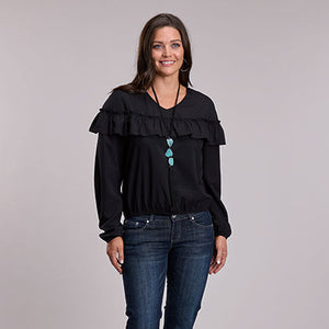 Women's Black Crepe V-Neck Shirt - Stetson