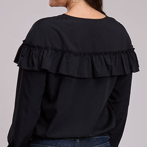 Women's Black Crepe V-Neck Shirt - Stetson
