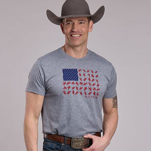 Unisex American Flag Made Up With Bronc Tee - Roper