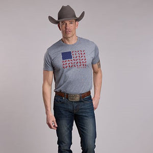 Unisex American Flag Made Up With Bronc Tee - Roper