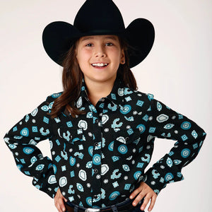 GIRLS L/S JEWEL PRINT RAYON WESTERN BLOUSE - Roper