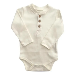 Organic Cotton L/S Bodysuit - Natural Henley