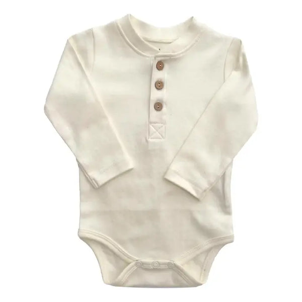 Organic Cotton L/S Bodysuit - Natural Henley