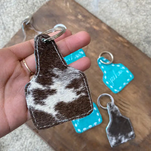 Yeehaw Cowhide & Leather Keychain - Western Linens