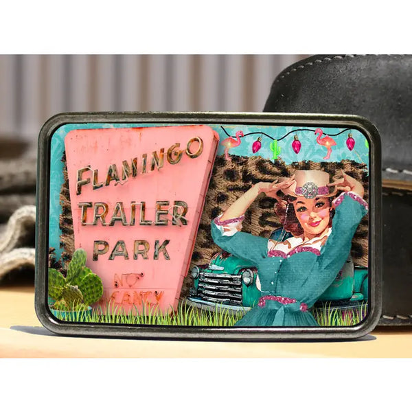 Retro Trailer Park Belt Buckle - Bungalow Blue Trading Co