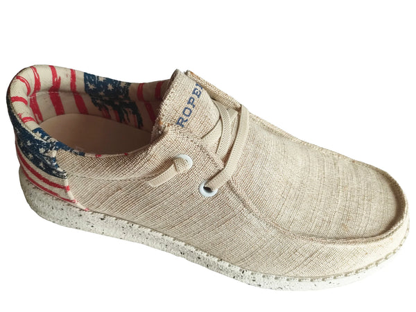 Kid's Beige Canvas with Flag Heel - Roper