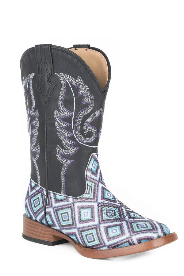 Girl's Geometric Glitter Vamp & Black Little Kids Boot - Roper