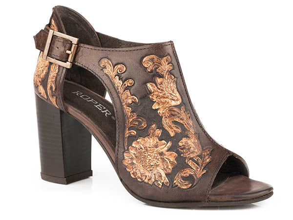 Women's Brown Floral Open Sandal - Roper