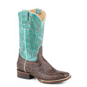 Women's Brown Embossed Floral Vamp Boot - Roper