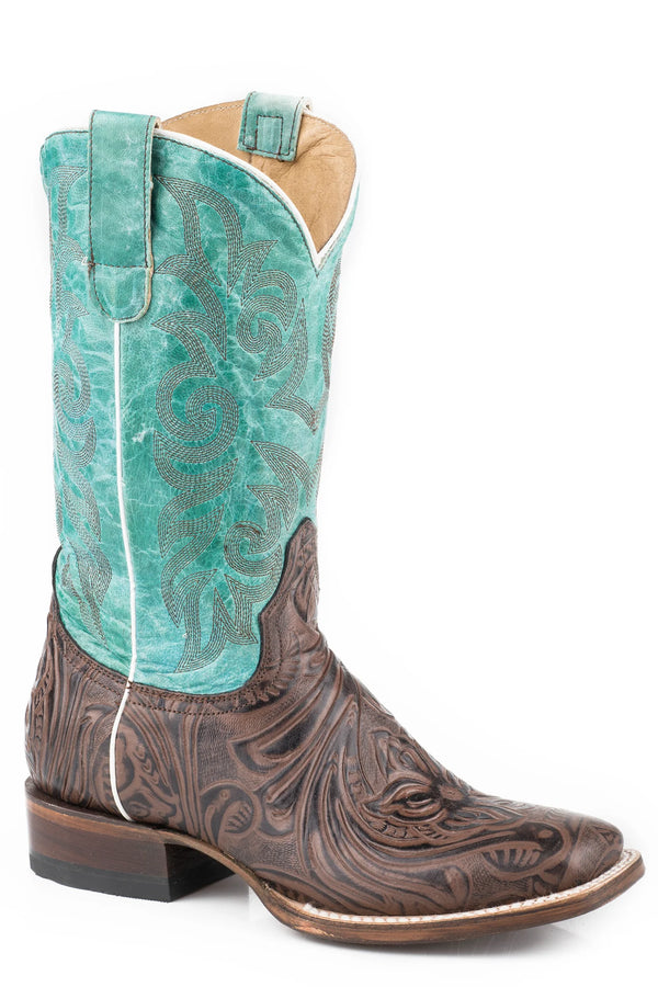 Women's Brown Embossed Floral Vamp Boot - Roper