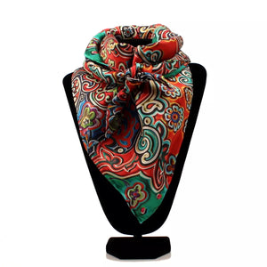 Floral Print Red Silk Wild Rag
