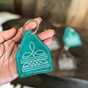 Bootstitch Cowhide & Leather Keychain - Western Linens