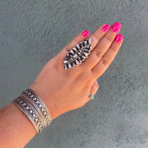 Navajo White Buffalo Cluster Ring - Nizhoni Traders LLC