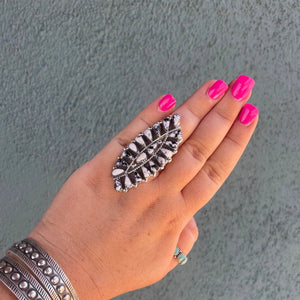 White Buffalo Sterling Cluster Ring - Nizhoni Traders LLC
