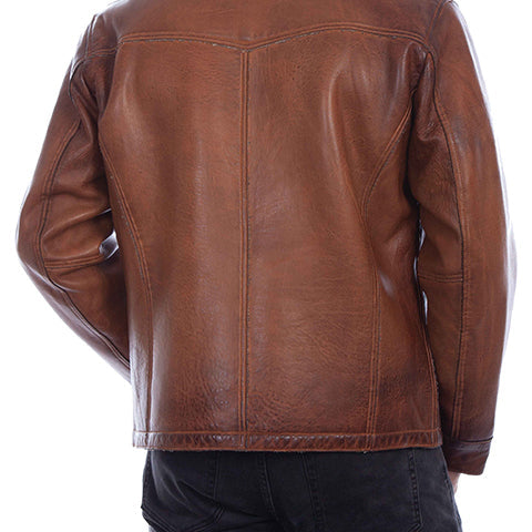 Men's Zip Front Leather Jacket - Scully