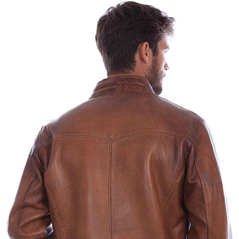 Men's Zip Front Leather Jacket - Scully