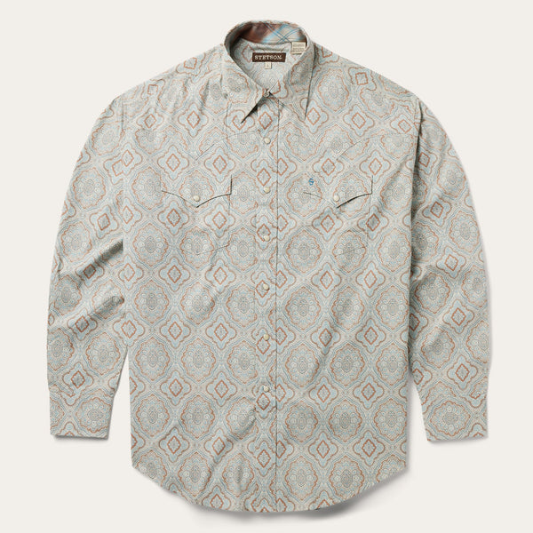 Men's Aqua Paisley Shirt - Stetson