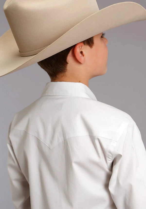 Boys White Stetson Snap Shirt Collar Back