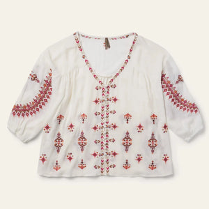 White Dobby Peasant Blouse - Stetson