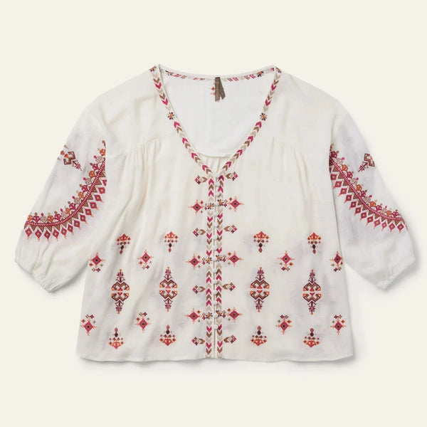 White Dobby Peasant Blouse - Stetson