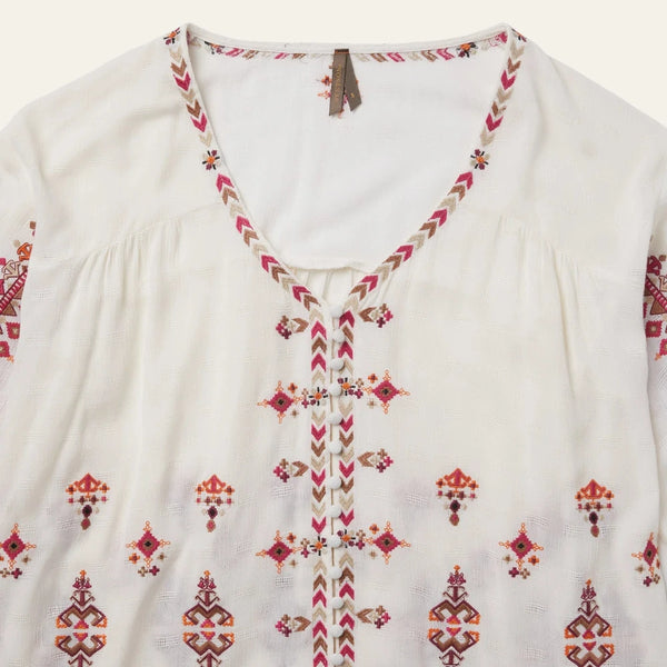 White Dobby Peasant Blouse - Stetson