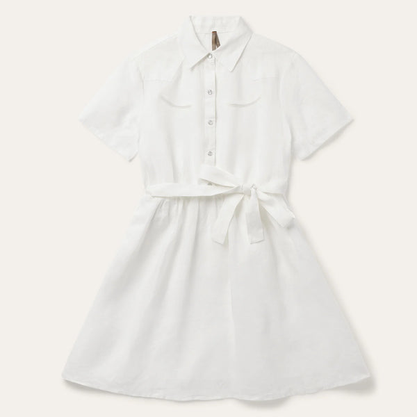 1610 Tonal White Striped Linen Dress - Stetson