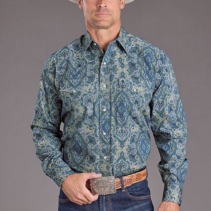 Men's Blue Paisley Snap Shirt - Stetson