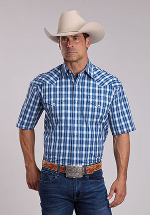 Men's Navy Check Dobby Shirt - Stetson