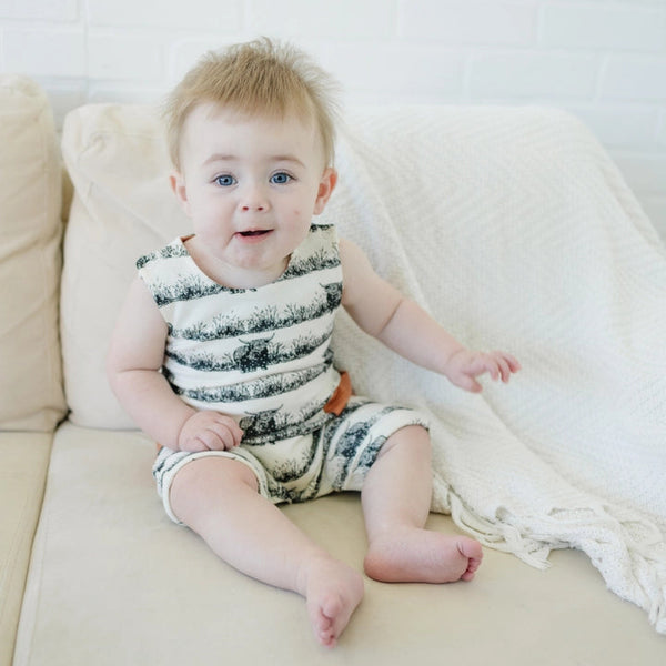 Organic Cotton Sleeveless Romper - Highland Cow