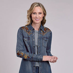 Women's Embroidered Denim Snap Dress - Stetson