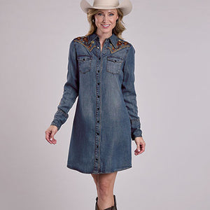 Women's Embroidered Denim Snap Dress - Stetson