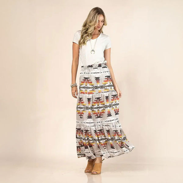 Magda Aztec Print Tiered Maxi Skirt - Avery