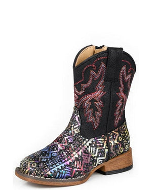 Toddler's Black Aztec Glitter Vamp Boots - Roper
