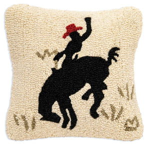 Bucking Cowboy Hooked Wool Pillow - Chandler 4 Corners
