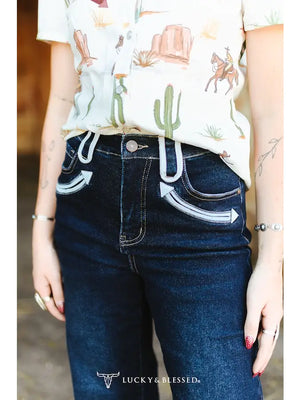 Women's Dark Wash Wide Leg Jeans - Lucky & Blessed